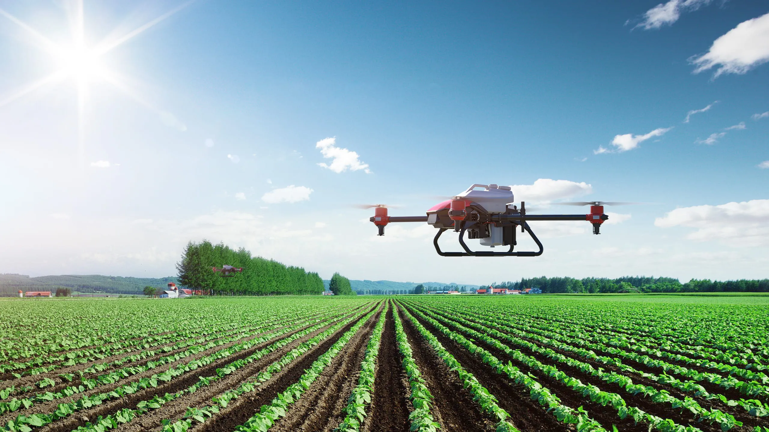 Dron agrícola XAG XPlanet volando sobre un campo de cultivo